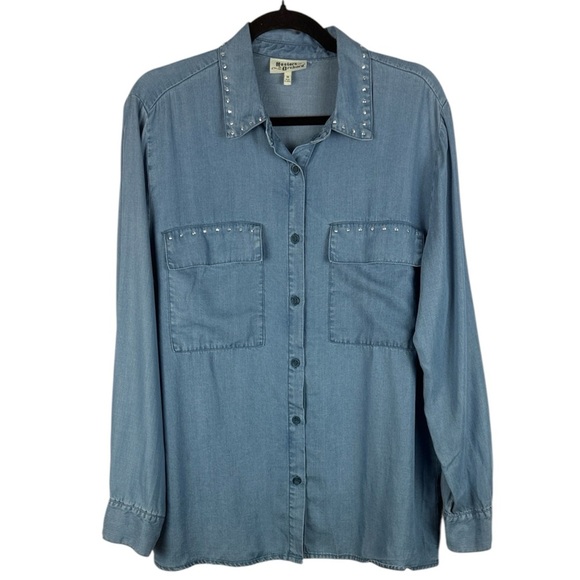 Hester & Orchard Tops - Hester & Orchard 100% Tencel Casual Blue Denim Studded Long Sleeve Medium Blouse